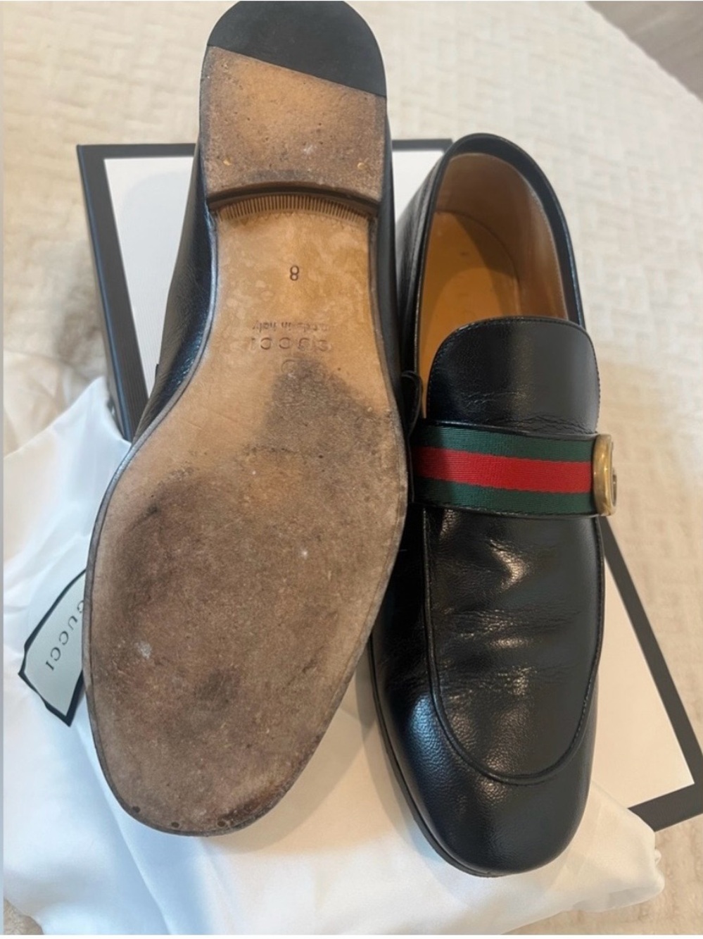 Gucci Black Leather Loafers with Green and Red Web and Gold Horsebit - Picture 4 of 4